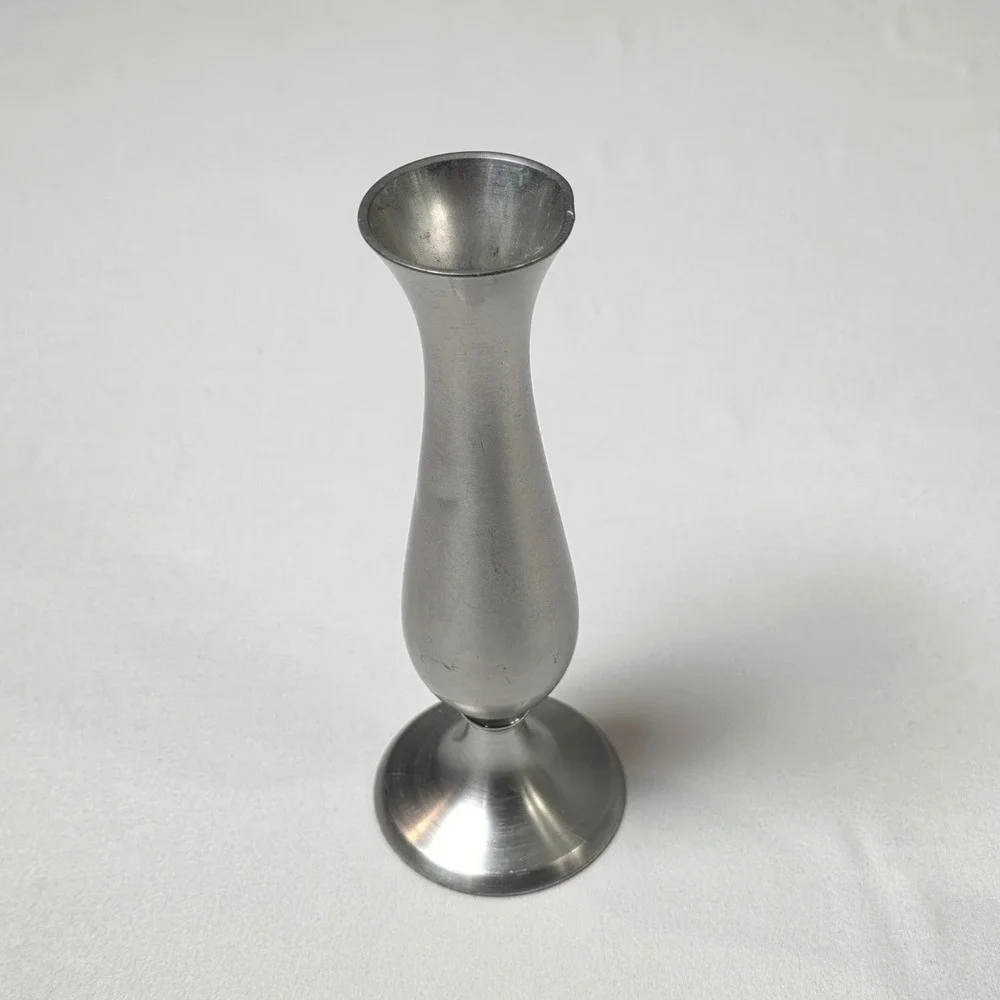 Leonard Pewter Bud Vase Vintage Silver Tone Trumpet Shape 6